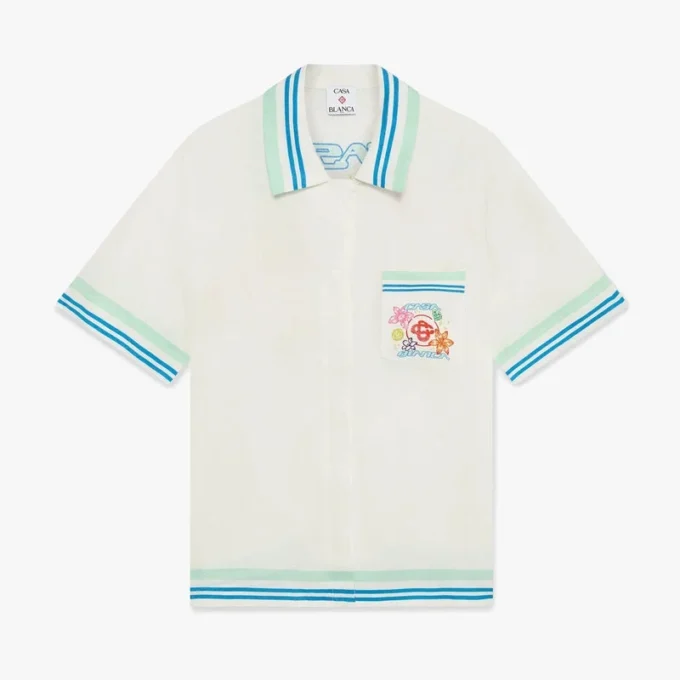 Camisa de seda de pantalón corto con cuello cubano y estampado floral