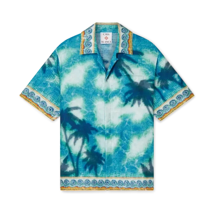 Camisa de seda de pantalón corto con emblema Poolside