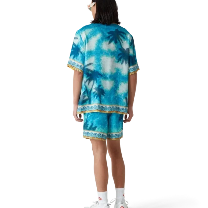 Camisa de seda de pantalón corto con emblema Poolside