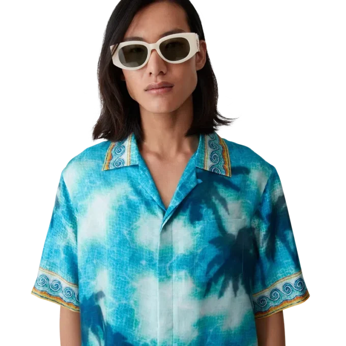 Camisa de seda de pantalón corto con emblema Poolside