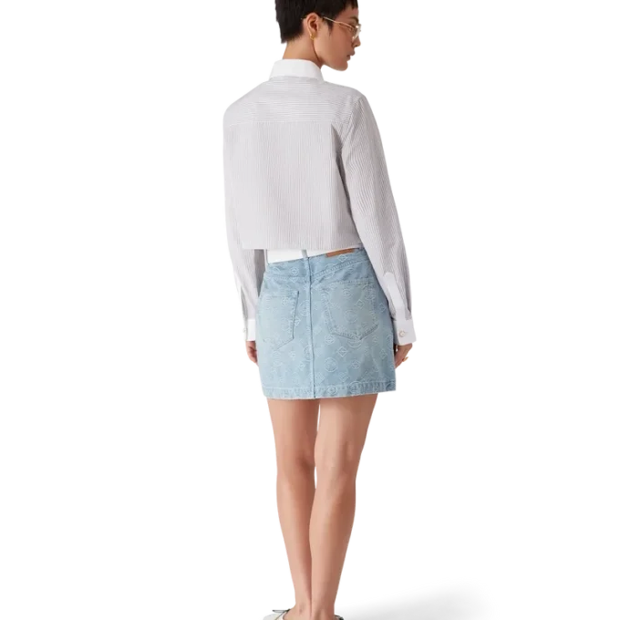 Camisas cortas de algodón con rayas finas y bordados Camisas cortas de algodón con rayas finas y bordados