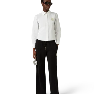 Camisas de algodón con parche de diamante y perla