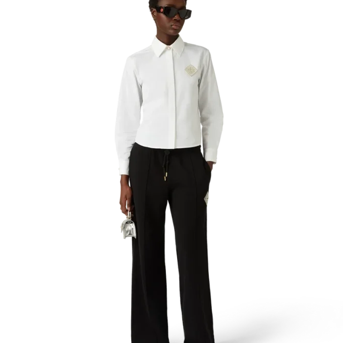 Camisas de algodón con parche de diamante y perla