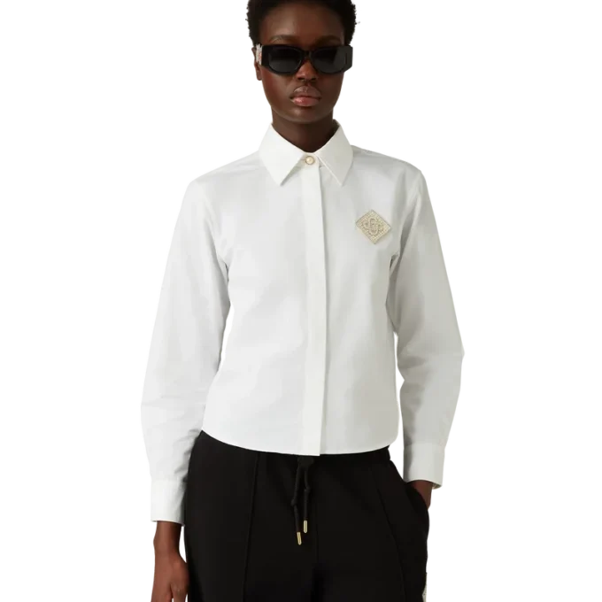 Camisas de algodón con parche de diamante y perla