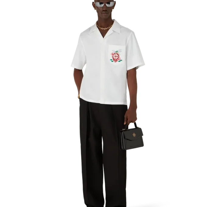 Camisas de manga corta bordadas de popelín de algodón