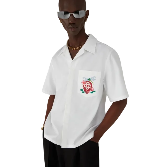 Camisas de manga corta bordadas de popelín de algodón