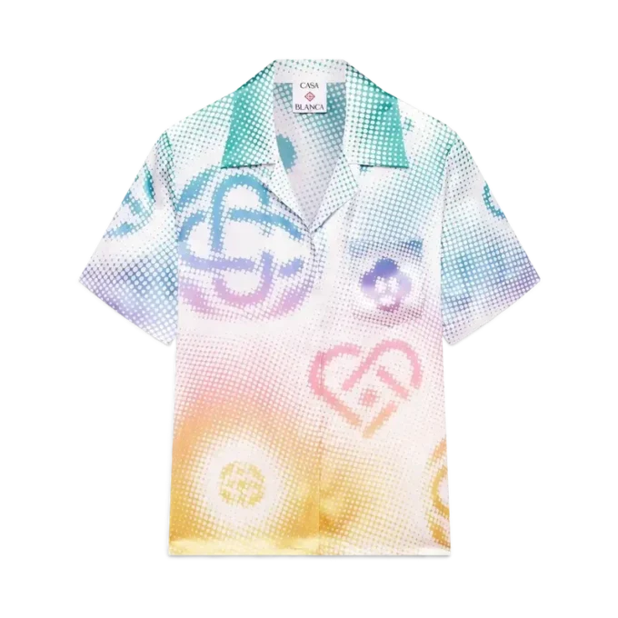 Camisas de manga corta con cuello cubano y logotipo en semitonos