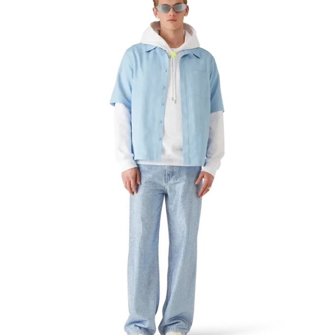 Camisas de manga corta con monograma azul claro