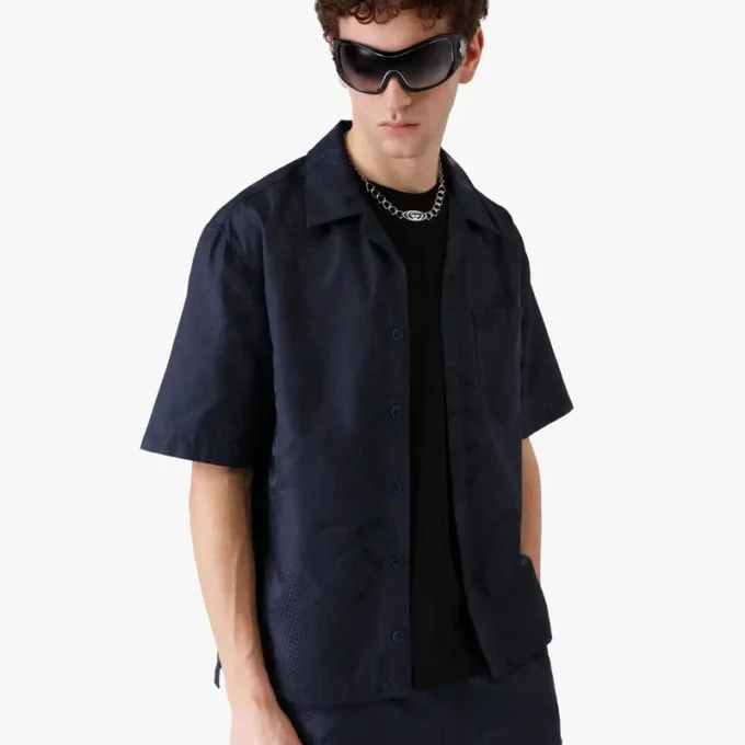 Camisas de manga corta con monograma en semitonos azul marino