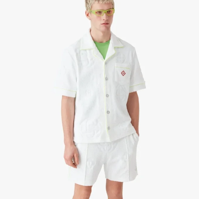 Camisas de manga corta de rizo blanco con Monogram