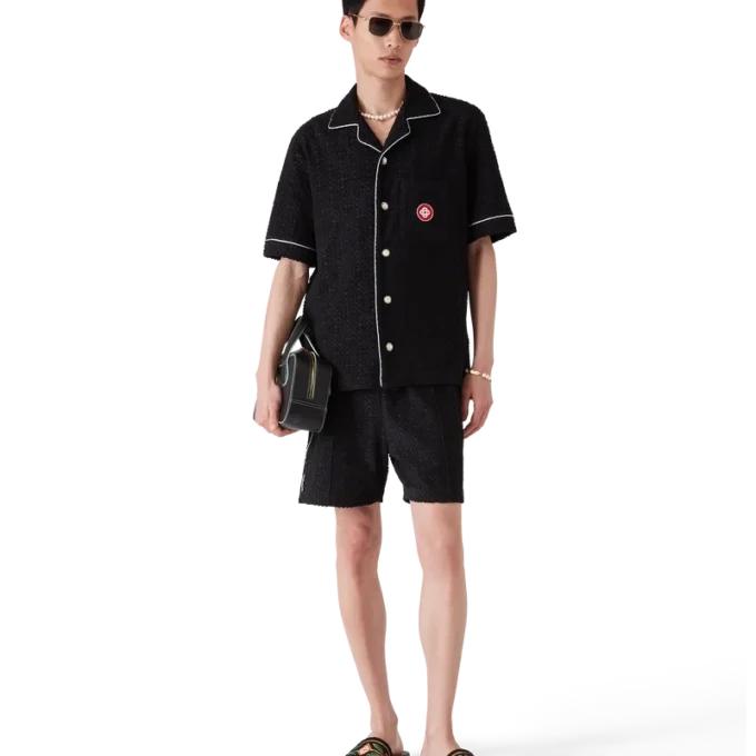 Camisas de manga corta de rizo con jacquard de monograma