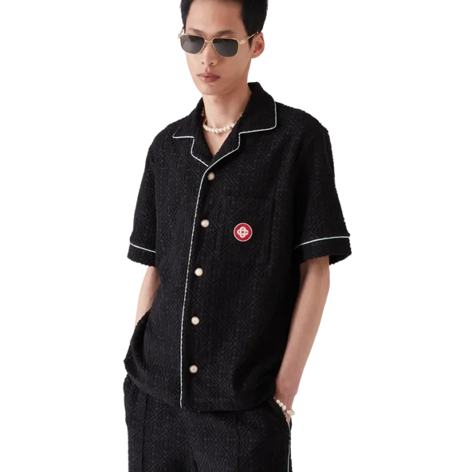 Camisas de manga corta de rizo con jacquard de monograma