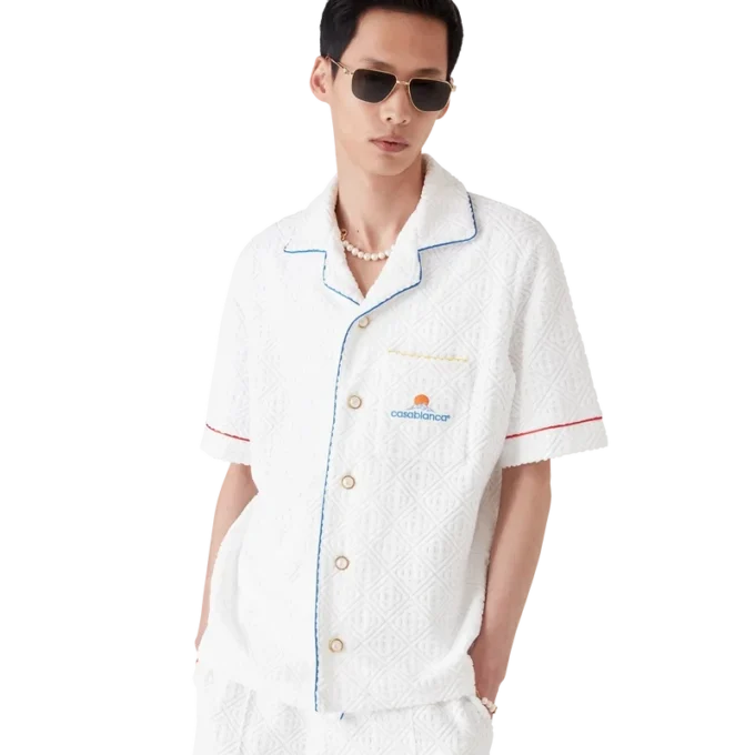 Camisas de manga corta de rizo con jacquard de monograma Camisas de manga corta de rizo con jacquard de monograma