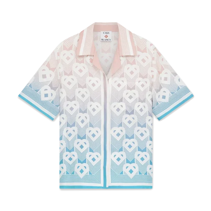 Camisas de manga corta de seda con monograma de corazones degradado