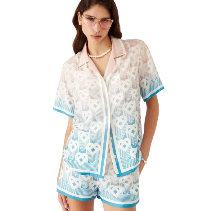 Camisas de manga corta de seda con monograma de corazones degradado