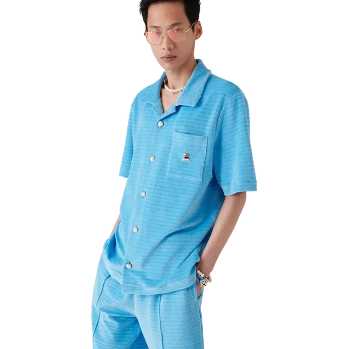 Camisas de manga corta de terciopelo a rayas