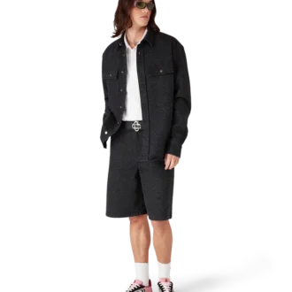 Camisas de mezclilla negra de manga larga con corte láser