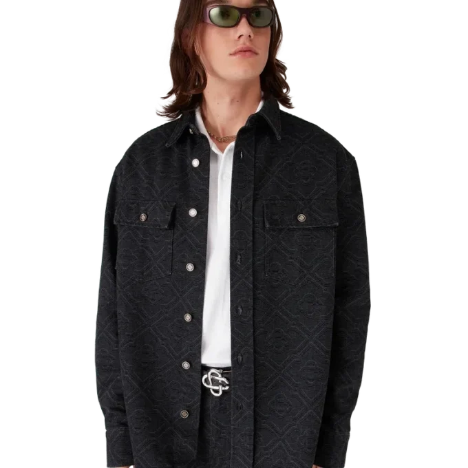 Camisas de mezclilla negra de manga larga con corte láser