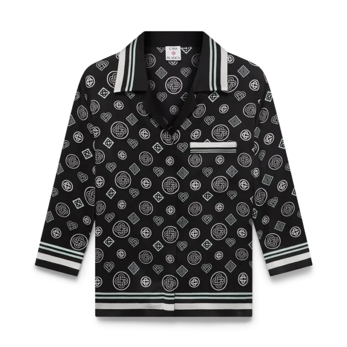 Camisas de pijama de satén de seda con monograma