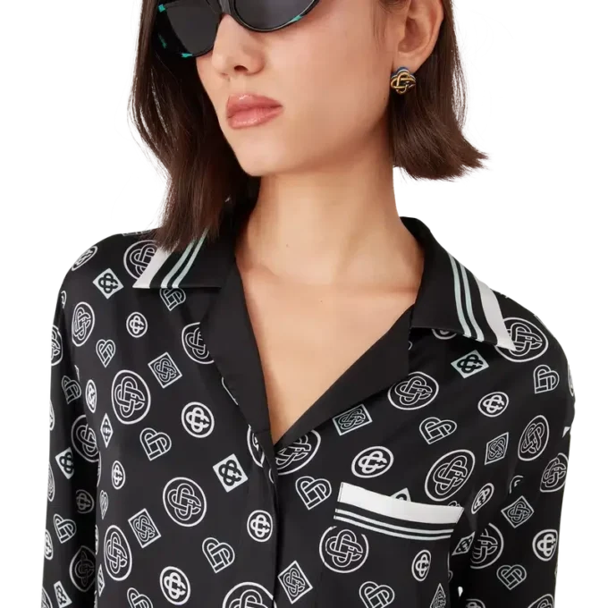 Camisas de pijama de satén de seda con monograma