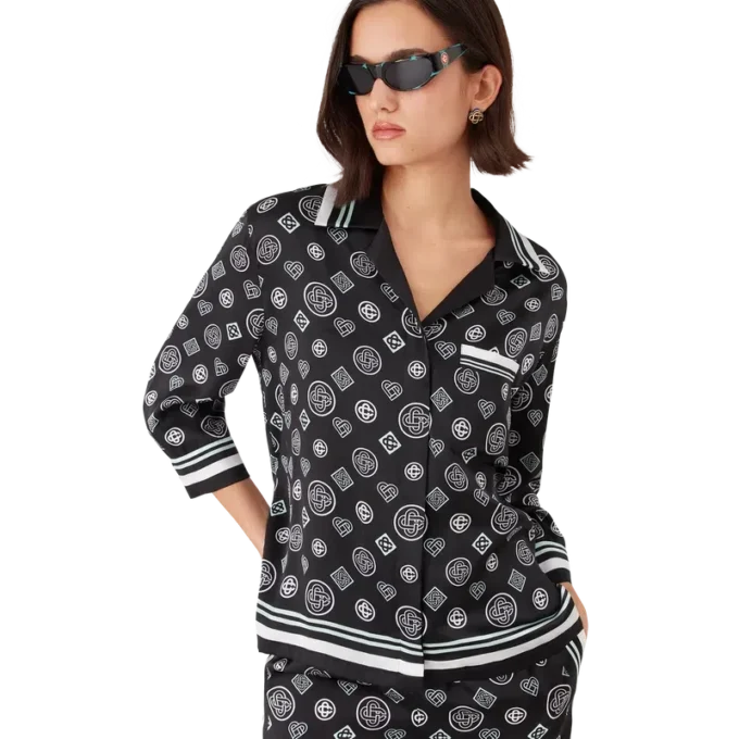 Camisas de pijama de satén de seda con monograma