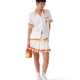 Camisas de sarga de seda de manga corta con mascota naranja