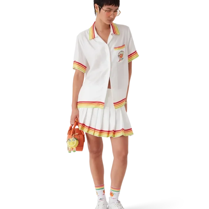 Camisas de sarga de seda de manga corta con mascota naranja