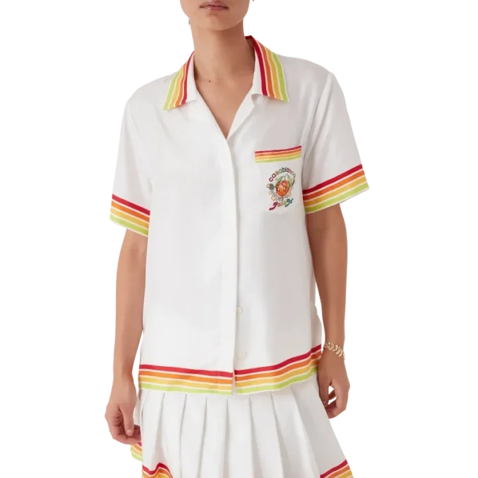 Camisas de sarga de seda de manga corta con mascota naranja