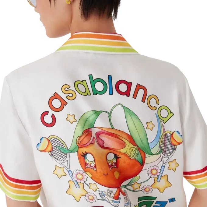Camisas de sarga de seda de manga corta con mascota naranja