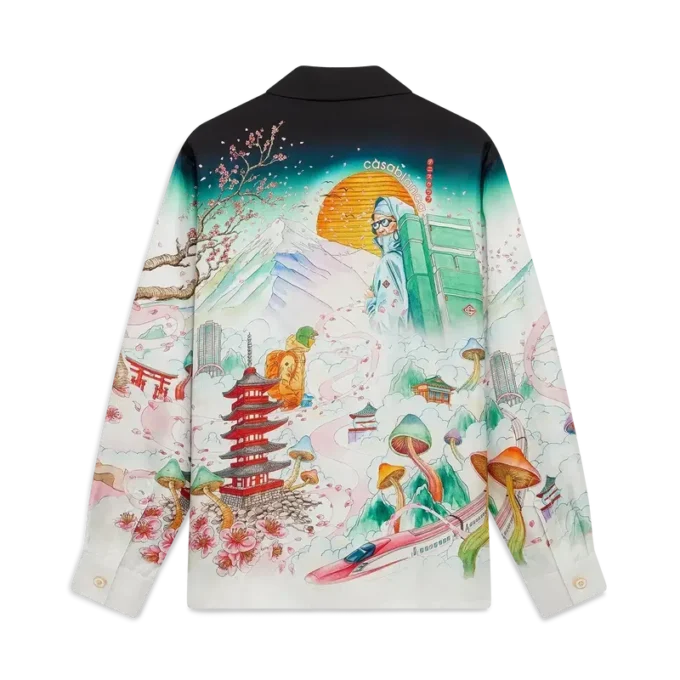 Camisas de sarga de seda de manga larga con estampado floral Camisas de sarga de seda de manga larga con estampado floral