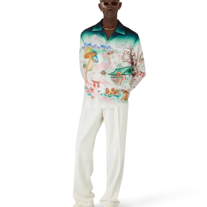 Camisas de sarga de seda de manga larga con estampado floral Camisas de sarga de seda de manga larga con estampado floral