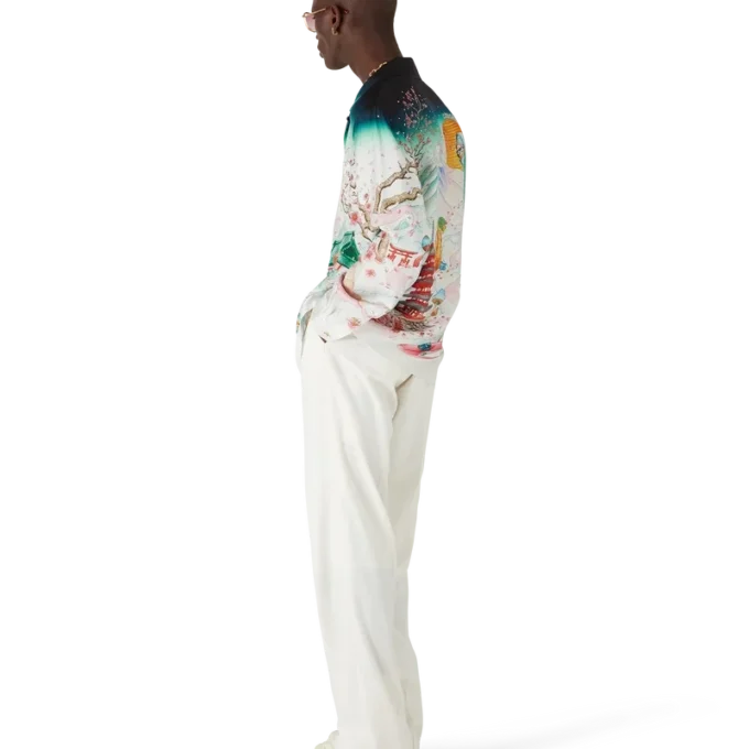 Camisas de sarga de seda de manga larga con estampado floral Camisas de sarga de seda de manga larga con estampado floral