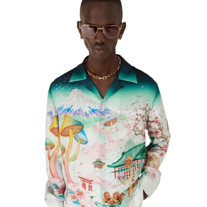 Camisas de sarga de seda de manga larga con estampado floral Camisas de sarga de seda de manga larga con estampado floral