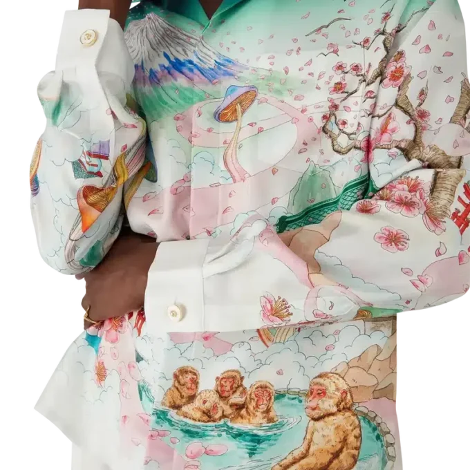 Camisas de sarga de seda de manga larga con estampado floral Camisas de sarga de seda de manga larga con estampado floral