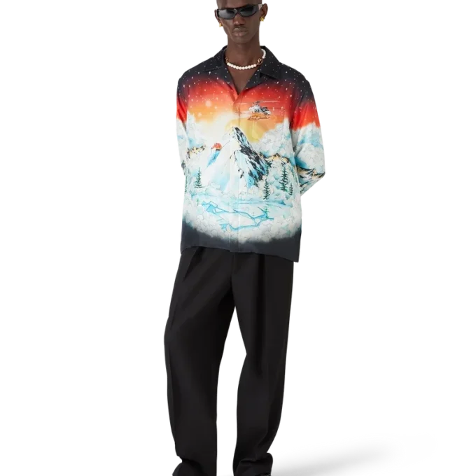 Camisas de sarga de seda de manga larga Ski Lake