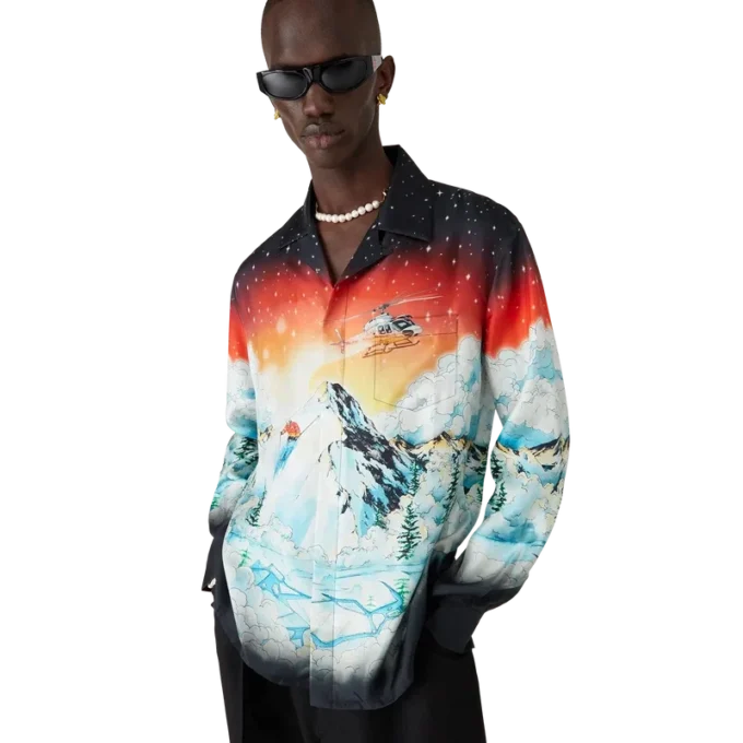 Camisas de sarga de seda de manga larga Ski Lake