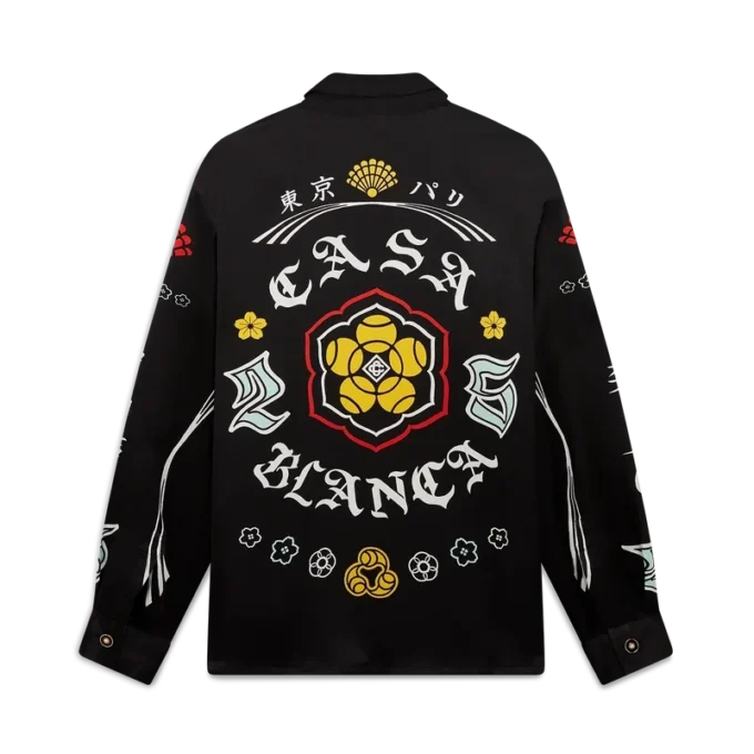 Camisas de satén de seda de manga larga con emblema