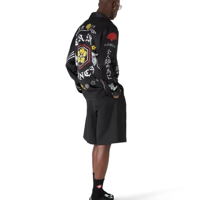 Camisas de satén de seda de manga larga con emblema