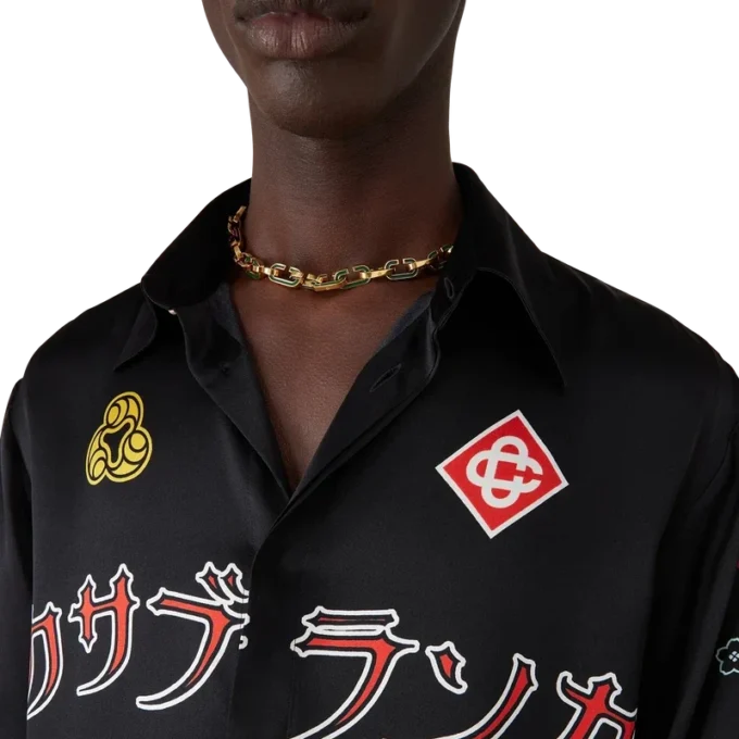 Camisas de satén de seda de manga larga con emblema