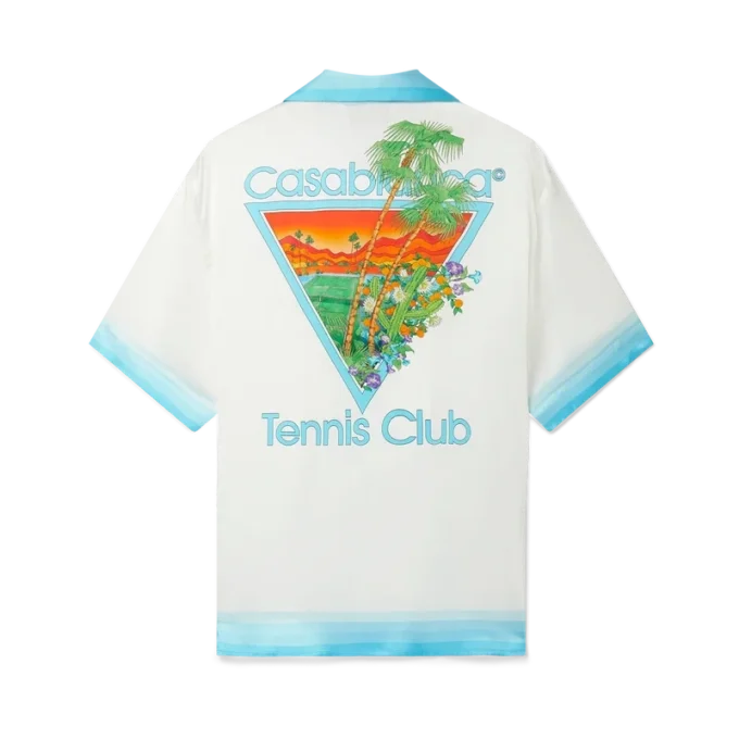 Camisas de seda con cuello cubano Palm Springs Icon Blue
