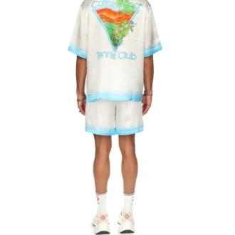 Camisas de seda con cuello cubano Palm Springs Icon Blue