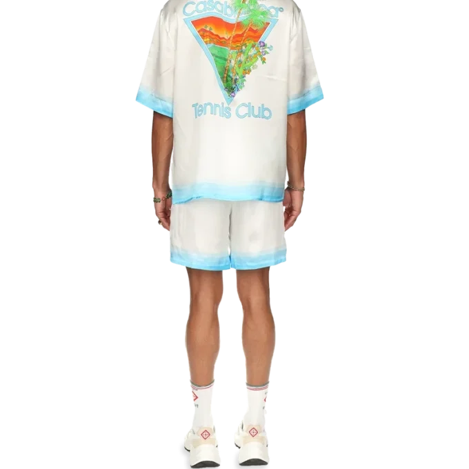 Camisas de seda con cuello cubano Palm Springs Icon Blue