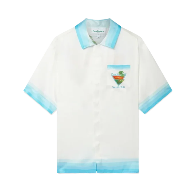 Camisas de seda con cuello cubano Palm Springs Icon Blue