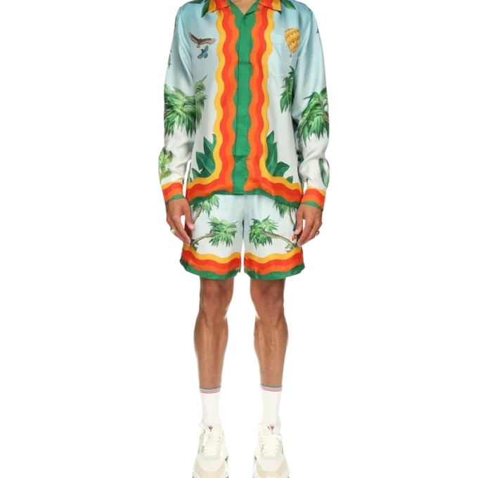 Camisas de seda con cuello cubano Palm Springs Tennis Club