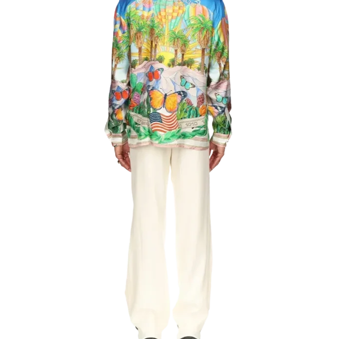 Camisas de seda con cuello cubano psicodélico