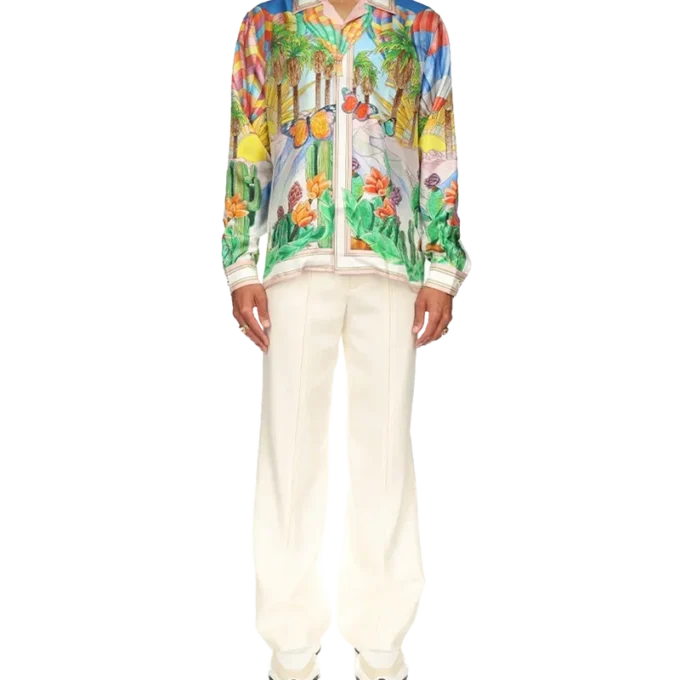 Camisas de seda con cuello cubano psicodélico