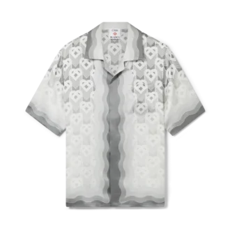 Camisa de seda de pantalón corto con monograma de corazones degradado