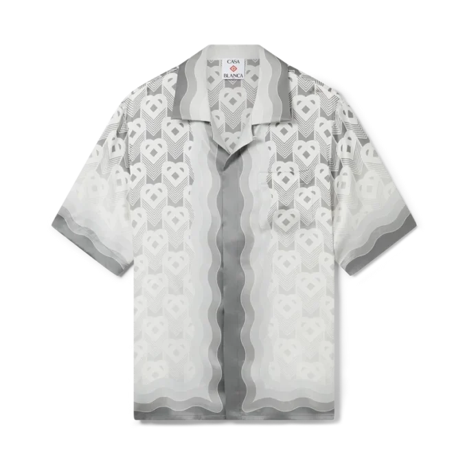 Camisa de seda de pantalón corto con monograma de corazones degradado