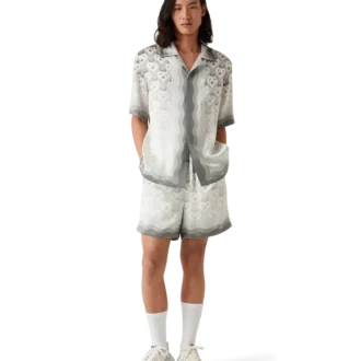 Camisa de seda de pantalón corto con monograma de corazones degradado