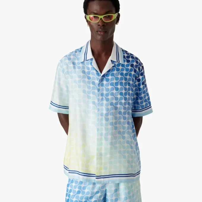 Camisas de seda de manga corta con diseño de mosaico de tenis degradado